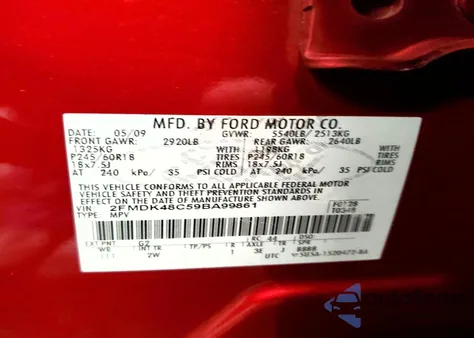 2009 Ford Edge Sel из США, поврежденный, VIN 2FMDK48C59BA99861